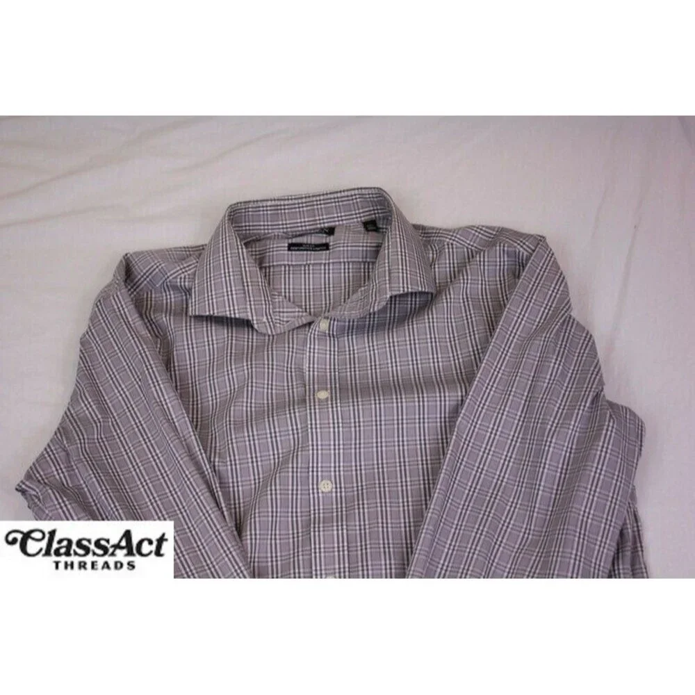 Lauren Ralph Lauren Gray Plaid Slim Fit Performance Stretch 17.5 XL Black Label - Picture 2 of 10